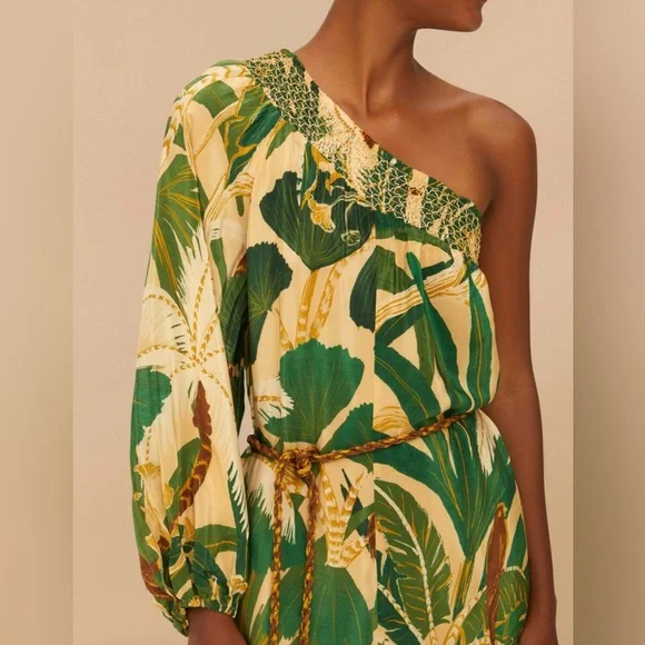 Farm Rio Tropical Green One-Shoulder jumpsuit - Picture 2 of 14